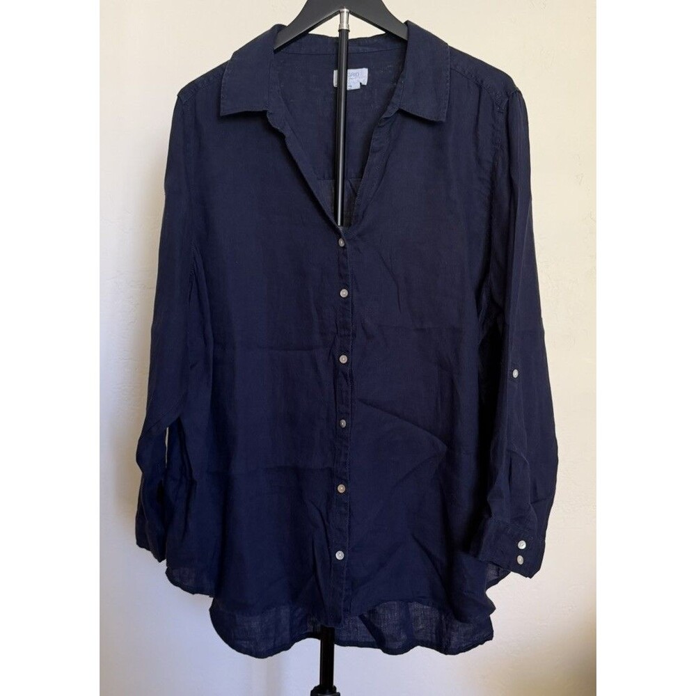 Sigrid Olsen Women’s Linen Button-Up Tunic Shirt 2x Coastal Grandma Lagenlook